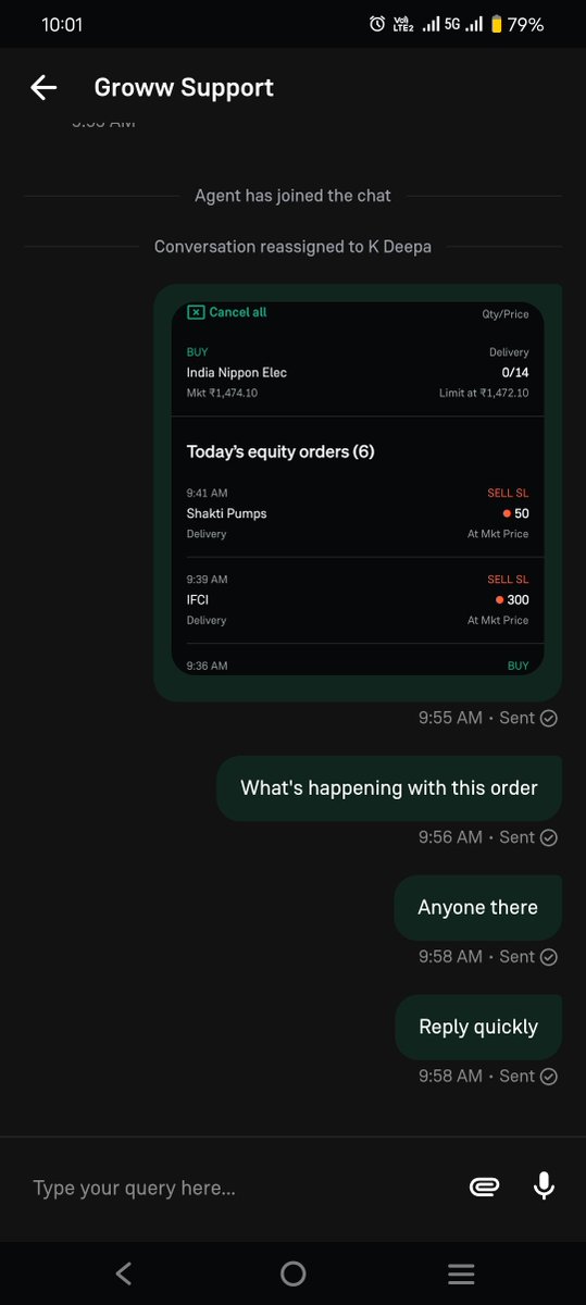 S24922779Ronnit's tweet photo. @_groww 
Pathetic customer support service 
10 min and no reply https://t.co/zjRyGQD5Pj