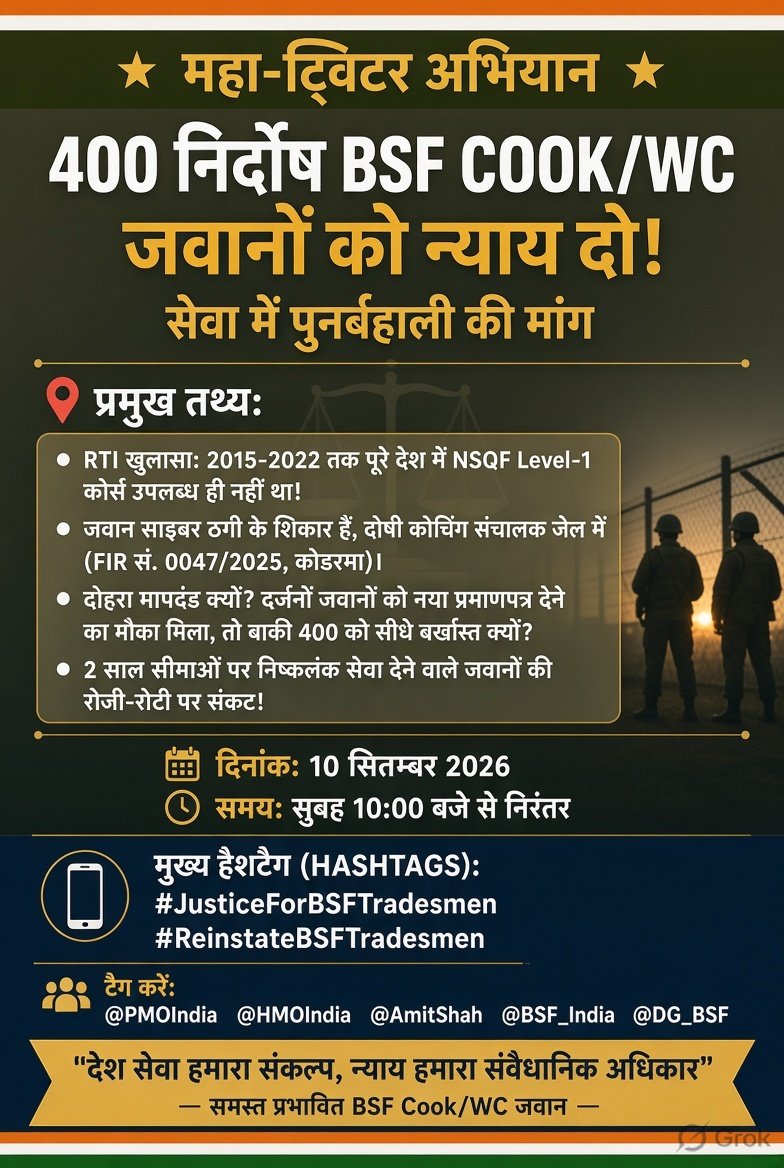 123ABHISHEKSidt's tweet photo. #Justice ForBSF Tradesmen
@PMOIndia 
@HMOIndia 
@AmitShah 
@BSF_India 
@DG_BSF https://t.co/qdgynBVz0P