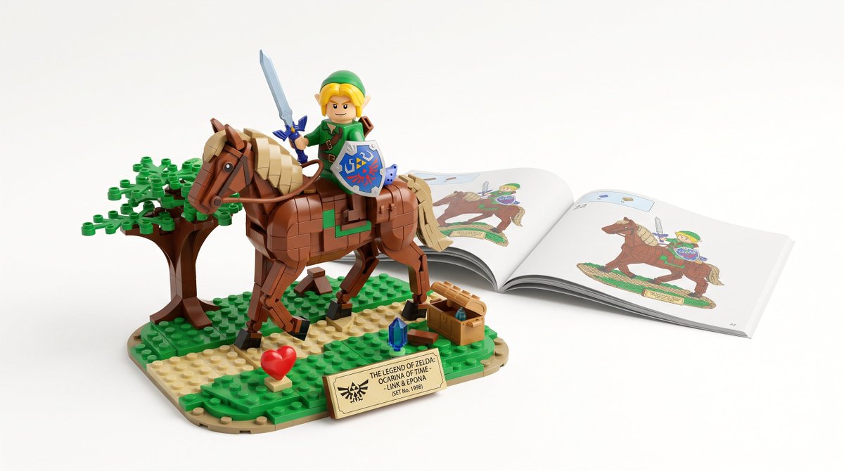 VictorGdixit's tweet photo. 🧸 Más merch: amiibo de Young Link y Young Zelda (2027) que desbloquean máscaras de estilo retro, y un set LEGO de 1,750 piezas de Link y Epona (primavera 2027). https://t.co/YUvmdECPm2