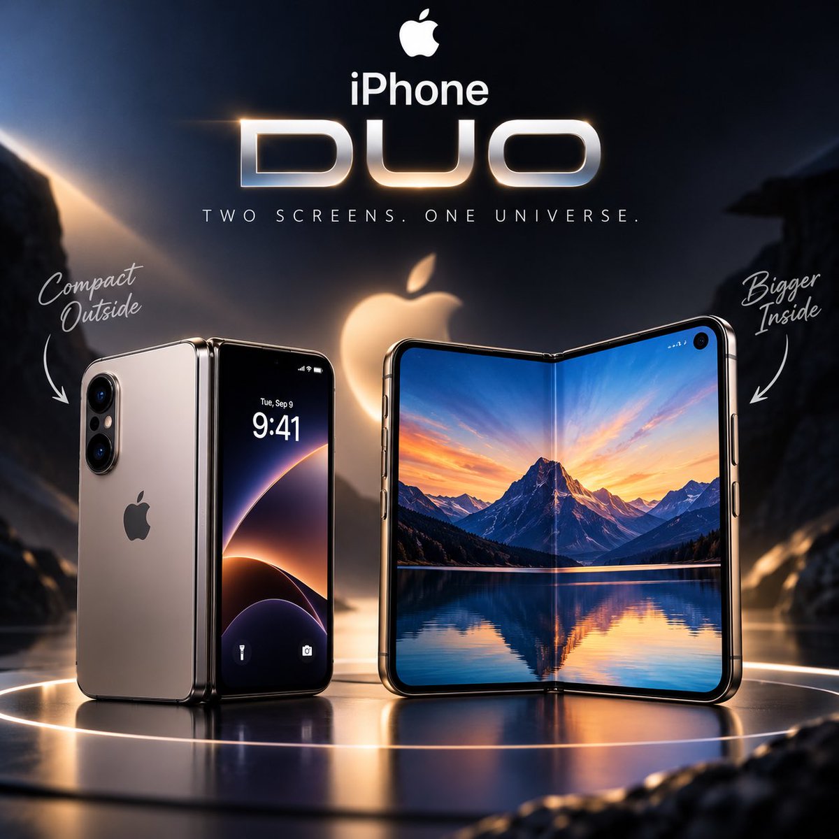 tarunsociety's tweet photo. Apple has finally entered the foldable phone game! The new iPhone Duo opens into a 7.6 inch display, packs Apple's latest tech and starts at around $1,999. Is Apple's first foldable worth that price? 🤔 https://t.co/iQTvIOz7wG