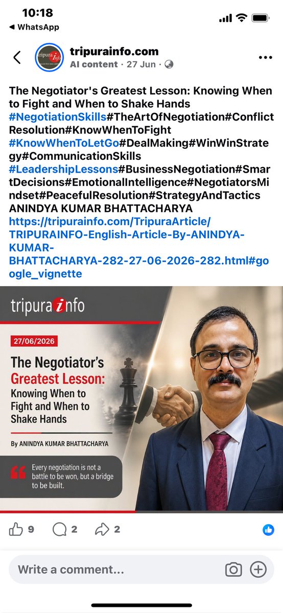 AnindyaKumarBh1's tweet photo. Negotiators - knows - when to fight and when to shake shake hands https://t.co/g3Rso4cM16