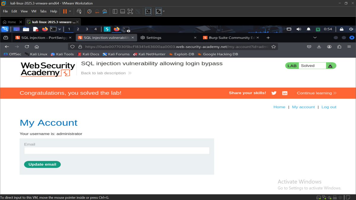 jeo_crypts's tweet photo. Diving deeper into SQL Injection (SQLi).
Today, I worked through a PortSwigger lab on authentication bypass and got a better understanding of how SQLi can manipulate application logic when user input isn’t properly handled.
#Cybersecurity #SQLi #WebSecurity #EthicalHacking https://t.co/nz4UX9zKZV