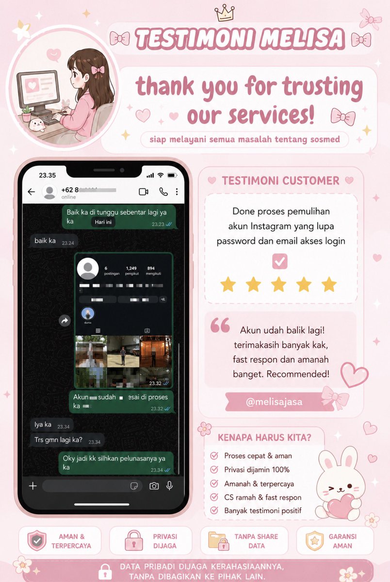 FdddJfft's tweet photo. ALL JASA ☎

📩 JASA HAPUS AKUN 
📩 JASA PULIHKAN &amp; BALIKIN AKUN LUPA PASWORD/KE HACK
📩 JASA LACAK LOKASI
📩 JASA SADAP WA
📩 JASA LACAK LOKASI
📩 JASA HACK / PEMULIHAN AKUN (EMAIL,IG,WA,TWITER / X, FB,TIKTOK,LINE)

AMANAH, FULL TESTIMONI &amp; CEK WAWA DI BlO YA📍
#zonauang https://t.co/RwdGY4TT2M