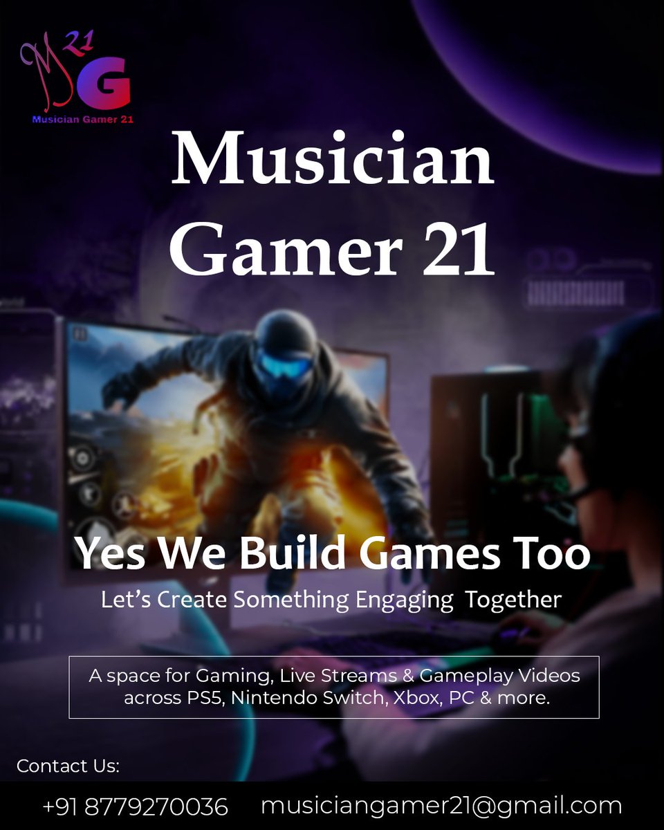 MusicianGamer2's tweet photo. Musician Gamer 21  where music meets gaming.Gaming, live streams, gameplay videos &amp; game development across PS5, Nintendo Switch, Xbox, PC and more. Yes, we build games too 

#MusicianGamer21 #Gaming #GameDevelopment #Gamers #GamingIndia #PS5 #Xbox #NintendoSwitch #PCGaming https://t.co/6LSX2OHM4i