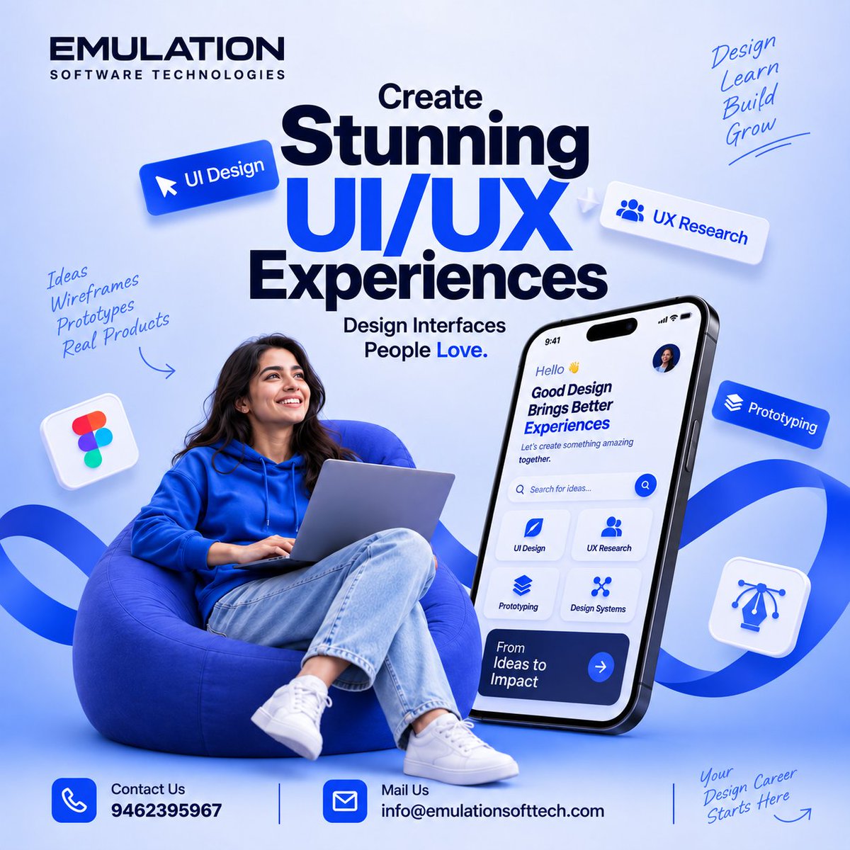 Emulation_india's tweet photo. 🚀 Create stunning UI/UX experiences with Emulation Software Technologies! From UI design to UX research, prototyping &amp; design systems, we turn ideas into impactful digital experiences. 💙

#UIUX #UIDesign #UXDesign #Emulation #sriganganagar https://t.co/s5EgtdSwd1
