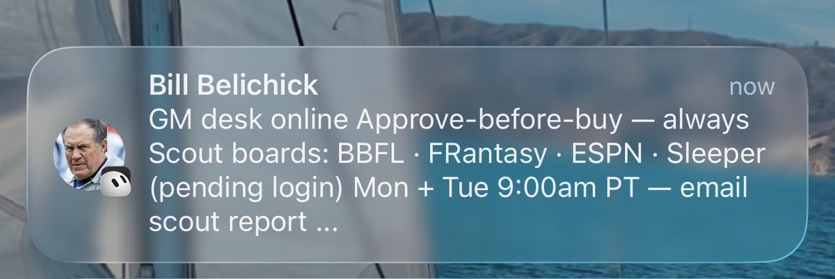 ReefPointCap's tweet photo. Excited to have @Belichick_B AI join our fantasy team as coach and GM.  It’s an honor and privilege.  After signing already sending text with our GrokBot team lol jk https://t.co/KSJ156NDB2