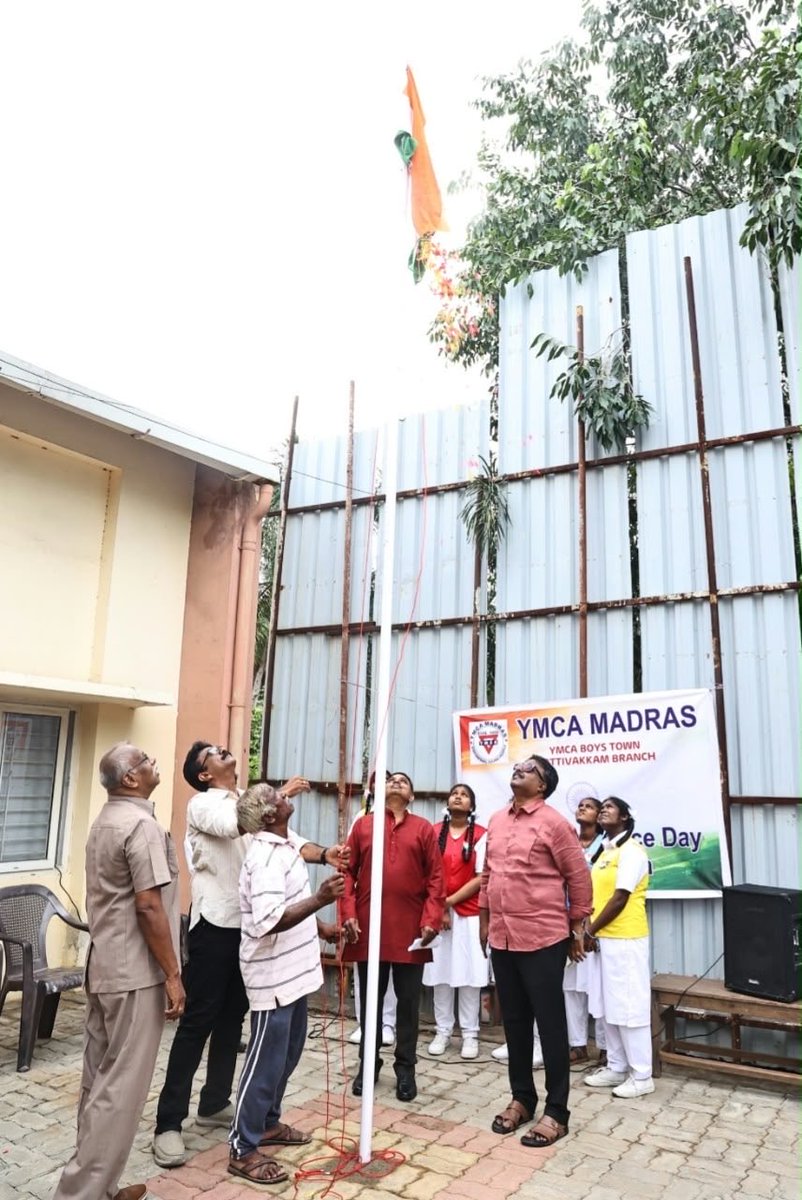 MadrasYmca's tweet photo. 🇮🇳 80th Independence Day Celebration 2026 🇮🇳

YMCA Boys Town, Kottivakkam, celebrated Independence Day on 15 August with flag hoisting, prayers, patriotic songs and fellowship. Around 170 civil workers and 10 engineers from Hansem joined the celebration.

#IndependenceDay #YMCA https://t.co/BynsXgTqXV