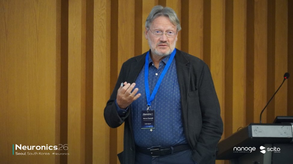 nanoGe_Conf's tweet photo. 🔵 Final talks at #Neuronics26 explore new neuromorphic hardware.

Marco Fanciulli presents Physical Kolmogorov-Arnold Networks, Jung Ho Yoon explores ion-motion memristors, while Liza Herrera Diez highlights magneto-ionic spintronic devices.

🔗 https://t.co/tM6TDx2G2X https://t.co/nuAuFD31n8