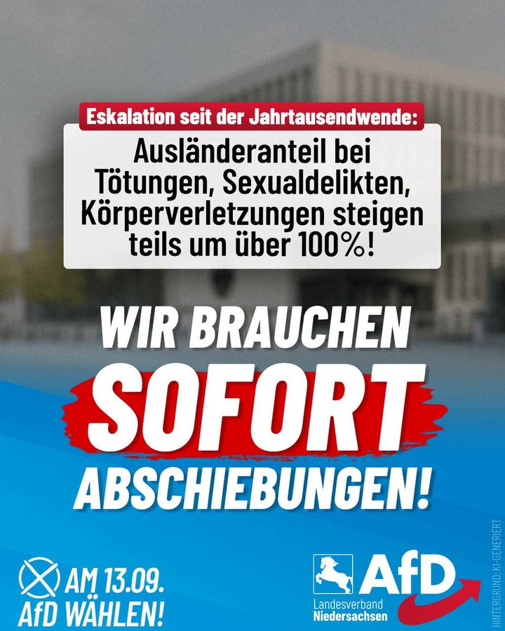 MisterXY122025's tweet photo. Niedersachsen - Kommunalwahlen
Bitte mit allen zur Verfügung stehenden Stimmen die #AfD wählen jetzt bei der Kommunalwahl wie in der Zukunft auf allen politischen Ebenen
Denn nur die #AfD kann, will & #WIRD Deutschland retten wenn sie in der Regierungsverantwortung ist
@AfD https://t.co/sGSHAlfGTR