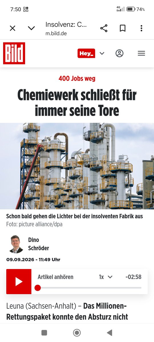 Fred_Flipper's tweet photo. @zeitonline Was für ein „Zufall“: Kaum ist die Wahl vorbei, wird bekannt, dass das Chemiewerk in #Leuna komplett geschlossen wird. Ein bemerkenswertes Timing. https://t.co/Ay19oEj4tB