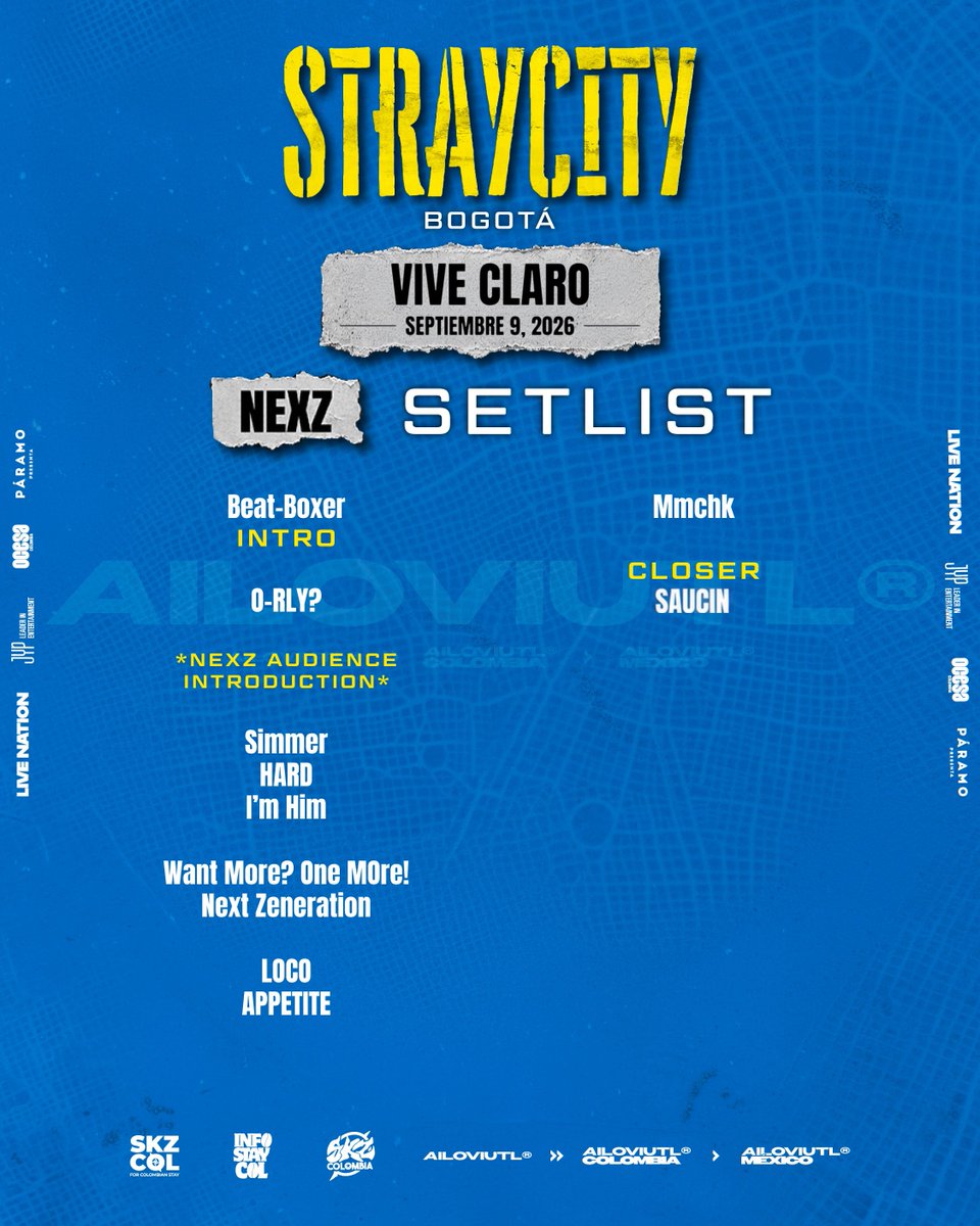 ailoviutl's tweet photo. ¡STAY! 🐺❤️‍

Este es fue el SETLIST de STRAY KIDS y NEXZ durante STRAYCITY en el Estadio Vive Claro de Bogotá Colombia 🇨🇴

NEXZ tuvo una presentación de aproximadamente 45 minutos, mientras que Stray Kids estuvo sobre el escenario cerca de 1 hora y 50 minutos. ⏱️

#SKZenViveClaro #SKZenColombia #StrayCity #Concierto #KPOP #Concert #Tour2026 #WorldTour #Bogotá #Música #StrayKids #스트레이키즈 #Colombia #Ailoviutl #SKZ #ViveClaro #ViveClaroDistritoCultural #NEXZ #YouMakeStrayKidsStay #STRAYCITY
