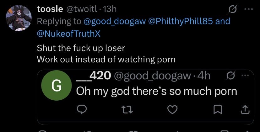 good_doogaw's tweet photo. @twoitl Why don’t you follow your own advice fag https://t.co/eynxPGxsvo
