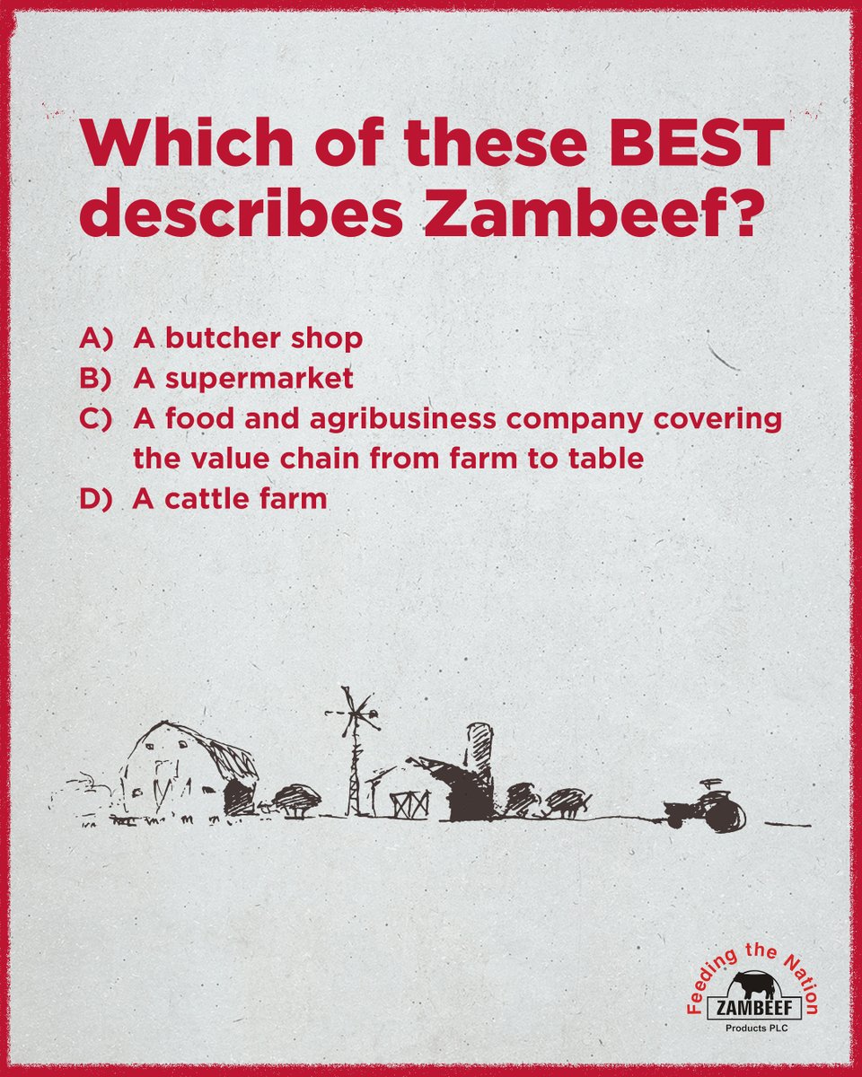 MyZambeef's tweet photo. You know Zambeef. But do you really know Zambeef? π
Take your pick: A, B, C or D. Drop your answer in the comments. ππΏ
#ZambeefTrivia https://t.co/nJvHI65V5j