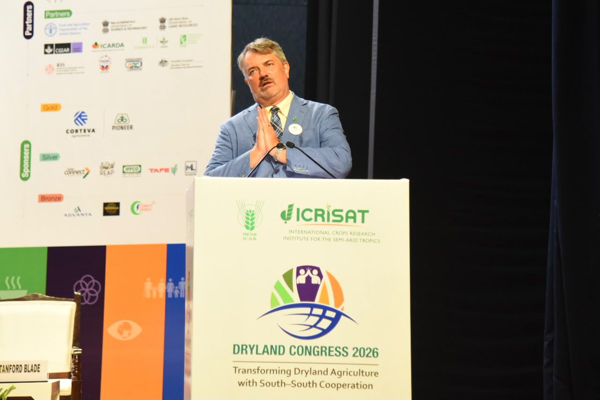 icarindia's tweet photo. Co-Chairs Dr Stanford Blade, DDG–R&amp;I, ICRISAT, and Dr D.K. Yadava, DDG (Crop Science), ICAR, welcomed dignitaries and delegates at the inaugural session of #DrylandCongress2026 #ICAR @ChouhanShivraj @mpbhagirathbjp @RNK_Thakur @PIB_India @mygovindia @AgriGoI https://t.co/Seg2cGuKCw