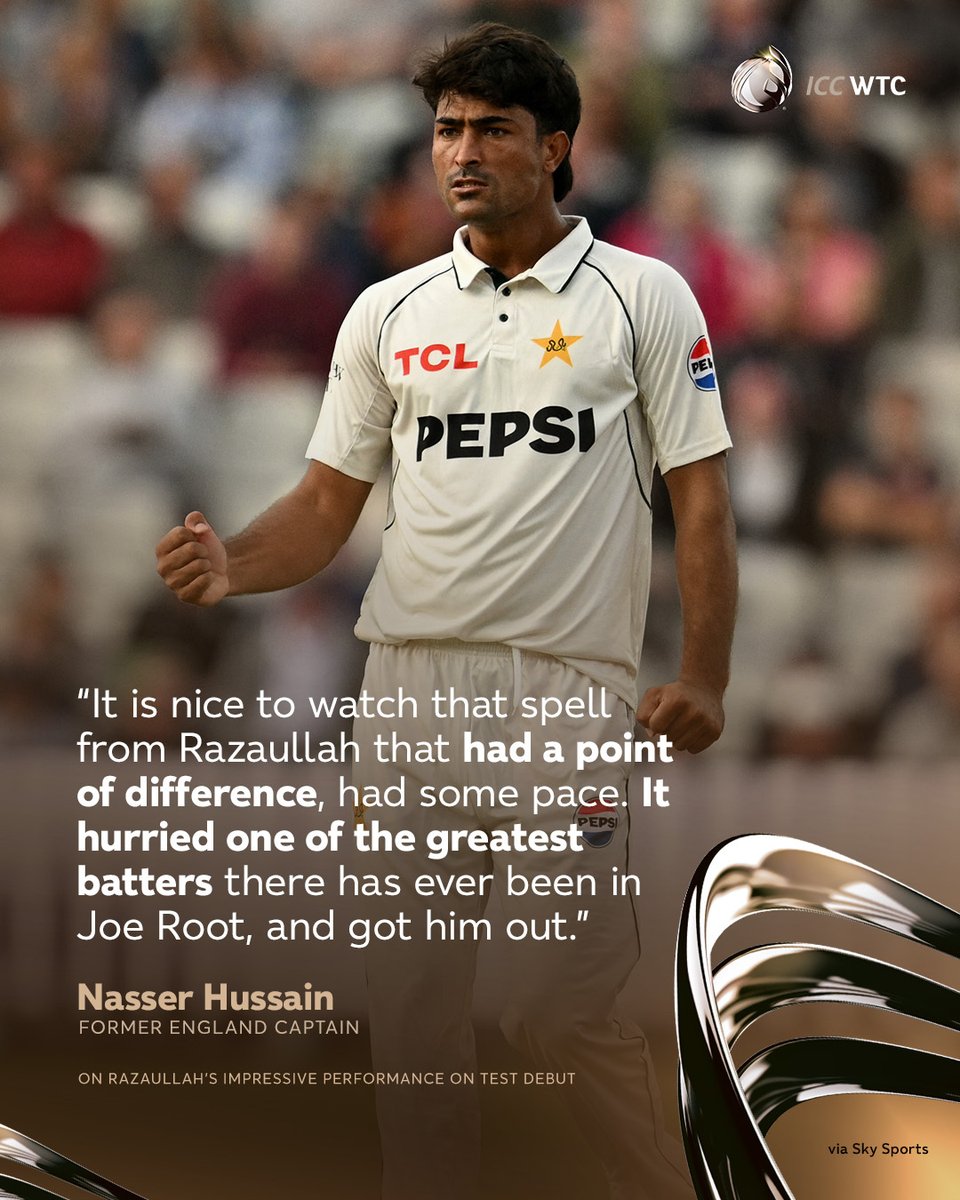ICC's tweet photo. Nasser Hussain was impressed by what he saw from 21-year-old debutant Razaullah 👀🔥

More from #WTC27 📲 https://t.co/P7QI45u2ci https://t.co/dwXFXtdDDi