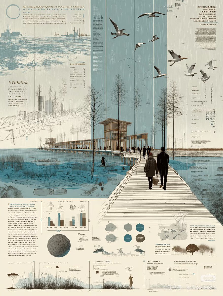 micmay_'s tweet photo. GPT-6 Astra turned a wetland boardwalk + birdwatching platform into a landscape architecture competition board.
The layout worked because of 4 choices:
boardwalk = visual axis
data = modular edge panels
Swiss grid + whitespace
sea-blue, off-white + brown
Prompt below ↓ https://t.co/7ndBpFEUG2