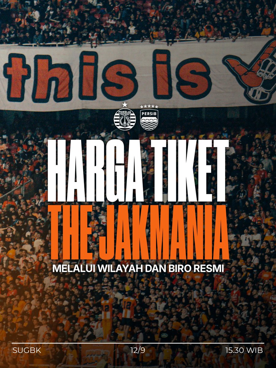 InfokomJakmania's tweet photo. Berikut adalah harga tiket kategori 2 dan kategori 3 the Jakmania untuk pertandingan Persija Jakarta melawan Persib Bandung (12/9). Pembelian tiket dapat dilakukan di wilayah resmi dan biro masing-masing. 

Pengurus Pusat the Jakmania juga sudah menyiapkan hotline pengaduan harga tiket. Jika ada ketidaknyamanan atas harga tiket, jangan sungkan untuk menghubungi. Sampai bertemu di GBK hari Sabtu nanti, Jak! 🔥

#PersijaSelamanya