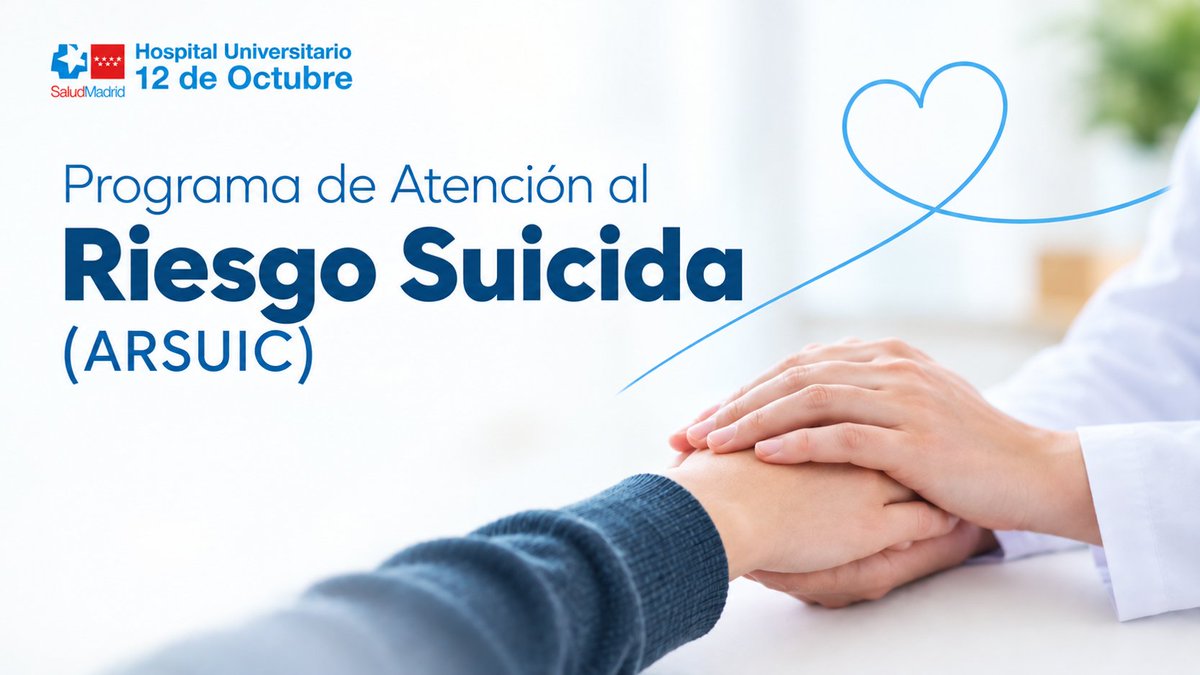 H12Octubre's tweet photo. 🌈 #DíaParaLaPrevenciónDelSuicidio.

🏥 En el #Hospital12deOctubre ofrecemos una atención integral y especializada a las personas atendidas en Urgencias tras un intento de suicidio.

👉 Programa de Atención al Riesgo Suicida -ARSUIC-.

🔗 https://t.co/fG0Ao2AU8u

#somosdel12 https://t.co/eb2L3SjmC4
