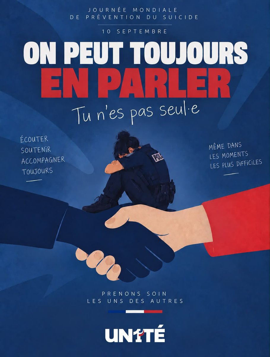 UN1TE_policenat's tweet photo. On peut toujours en parler.

Derrière l’uniforme, il y a des femmes et des hommes qui peuvent aussi traverser des moments difficiles.

Écoutons-nous. Soutenons-nous. Ne laissons aucun collègue seul face à la détresse.

#UN1TÉ https://t.co/jLxg8gNmUm
