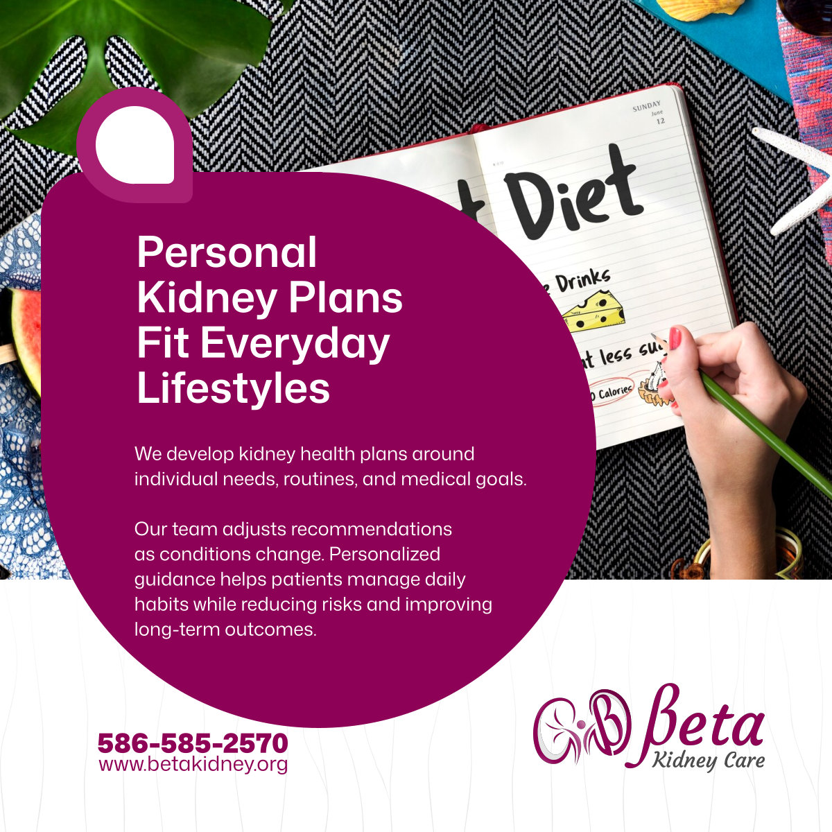 BetaKidneyCare's tweet photo. At Beta Kidney Care, every patient has different health needs, daily routines, and personal goals. 📋 Individual plans make recommendations easier to understand and follow. 🩺

#SaintClairShoresMI #KidneyCare #PersonalizedHealth #KidneyPlan #RenalHealth https://t.co/JnUmsXxpAK