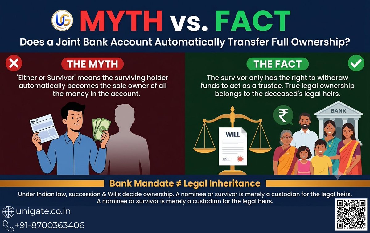 UnigateF's tweet photo. An "Either or Survivor" account makes operations smooth, but it DOES NOT grant full ownership of the money upon death. Succession laws and legal heirs take priority.

Stay tuned with UNIGATE for more update: 
📞+91-8700363406
🌐 https://t.co/vBHJWZC2ye 
💬https://t.co/0NqaGOIpOf https://t.co/80XjS16vtg