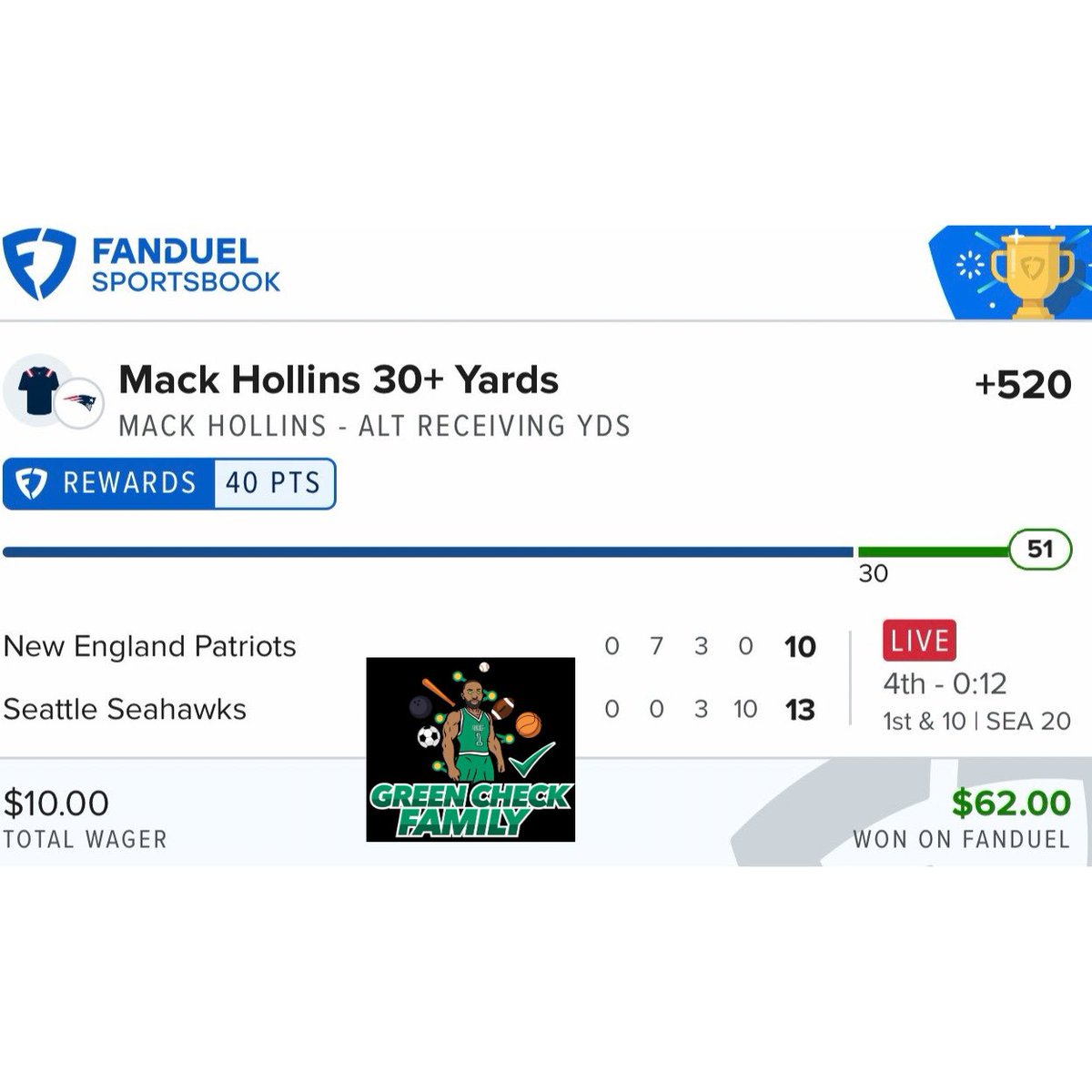GCFdiscord's tweet photo. 🗣️Let’s Goooooooo!!!! GCF Discord went stupid on NFL opening night✅✅✅. Mack Hollins fed families 💪🏽. Tap in, the season just started so don’t get left behind. Join our discord on WHOP for daily sports betting analytics and plays.

https://t.co/Qg5IjeUru7 https://t.co/yemCU2myQp