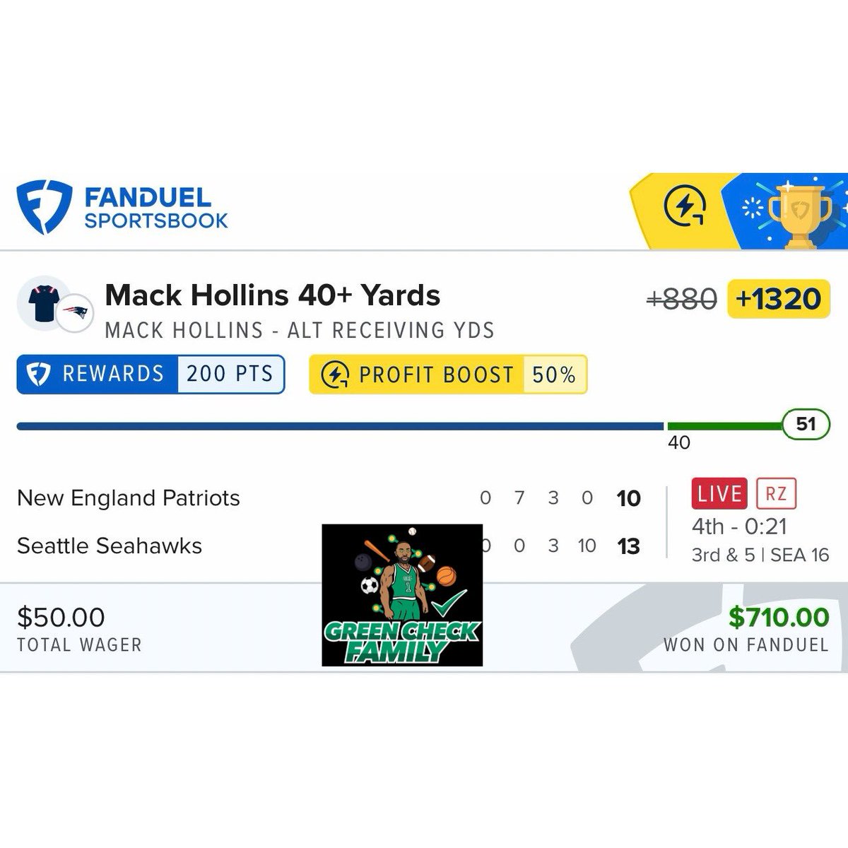 GCFdiscord's tweet photo. 🗣️Let’s Goooooooo!!!! GCF Discord went stupid on NFL opening night✅✅✅. Mack Hollins fed families 💪🏽. Tap in, the season just started so don’t get left behind. Join our discord on WHOP for daily sports betting analytics and plays.

https://t.co/Qg5IjeUru7 https://t.co/yemCU2myQp