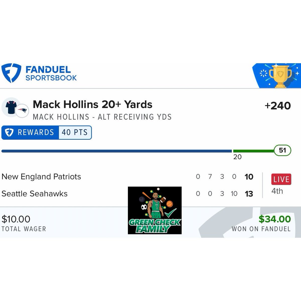 GCFdiscord's tweet photo. 🗣️Let’s Goooooooo!!!! GCF Discord went stupid on NFL opening night✅✅✅. Mack Hollins fed families 💪🏽. Tap in, the season just started so don’t get left behind. Join our discord on WHOP for daily sports betting analytics and plays.

https://t.co/Qg5IjeUru7 https://t.co/yemCU2myQp