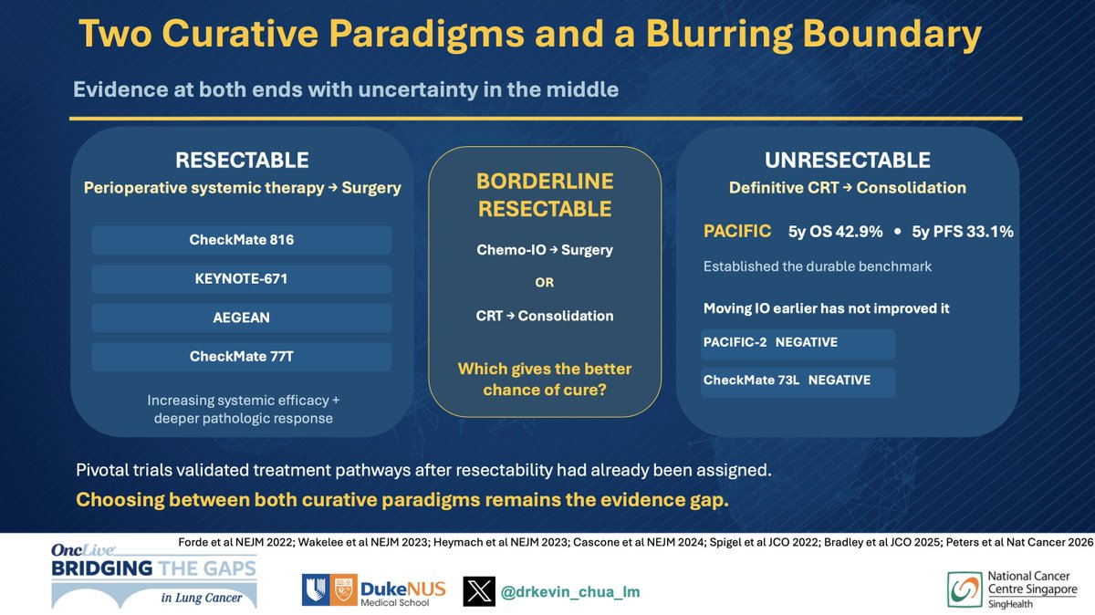 BTG Lung 2026 Seoul slide — Two Curative Paradigms and a Blurring Boundary (Kevin Chua, MD)