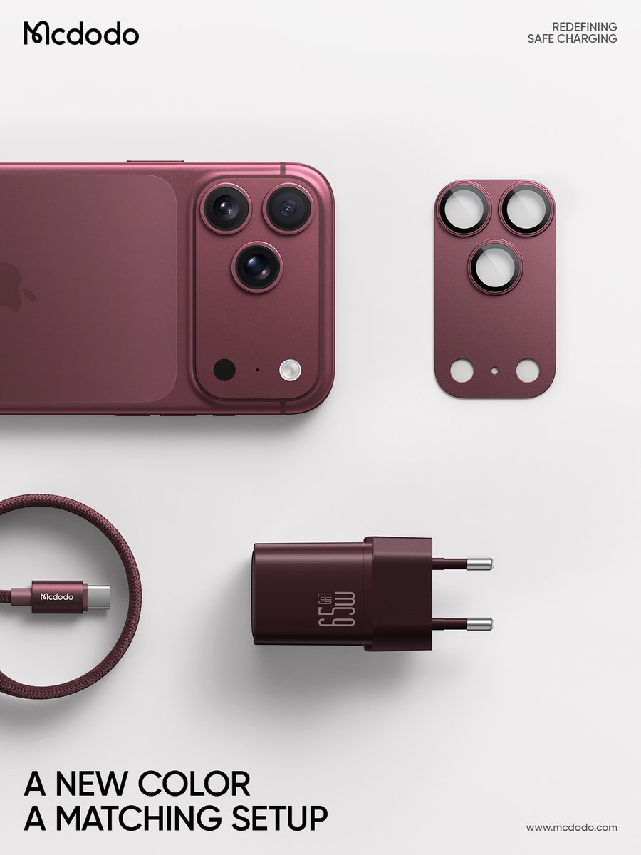 mcdodolife's tweet photo. New iPhone. New color.
So why stop at the phone? 👀

Match your charger. Match your vibe.
#mcdodo #iphone18pro #burgundy #apple https://t.co/9fozQLxOJN