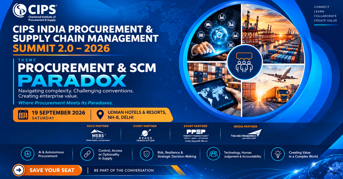 TechSciResearch's tweet photo. Driving Conversations That Matter in Procurement &amp; Supply Chain 

📅 19 September 2026
 📍 Udman Hotels and Resorts, NH-8, Delhi
 🤝 Media Partner: TechSci Research

#CIPSIndia #Procurement #SupplyChain #SupplyChainManagement #ProcurementLeadership #TechSciResearch https://t.co/UjbqlhLVrC