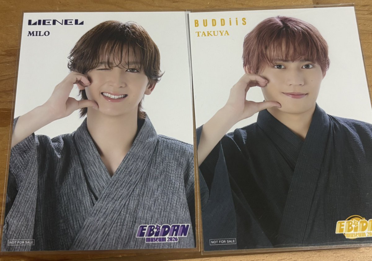 perfume_an's tweet photo. EBiDAN museum 2026
入場特典 生写真 交換

譲) 2026 後半 TAKUYA、ミロ
      2025 前半 SHOW 
      2024 後半 TETTA カイ

求）山中、曽野、ハル、FUMIYA(前期)

本日なんば近辺での手渡し可能です。
ご検討よろしくお願いいたします。 https://t.co/5608wOtle7