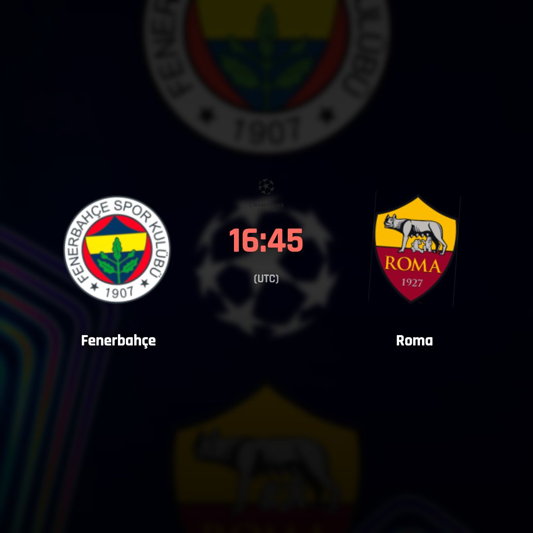 tsportlivescore's tweet photo. TSport Livescore Match of the day: Fenerbahçe 🆚 Roma

⚪️ Tournament: UEFA Champions League 🇪🇺
⚪️ Start time: 16:45 (UTC)

Follow at TSport Livescore! ⚽️⚽️⚽️ https://t.co/UF147TGIXG