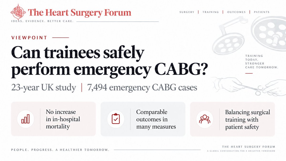 hsfeditor's tweet photo. 🫀 Can trainees safely perform emergency CABG?

A UK study of 7,494 cases found:

1️⃣ No increase in mortality
2️⃣ Safe trainee exposure is achievable
3️⃣ Training must balance experience and patient safety
#CardiacSurgery #CABG https://t.co/a0WuqtuHr4