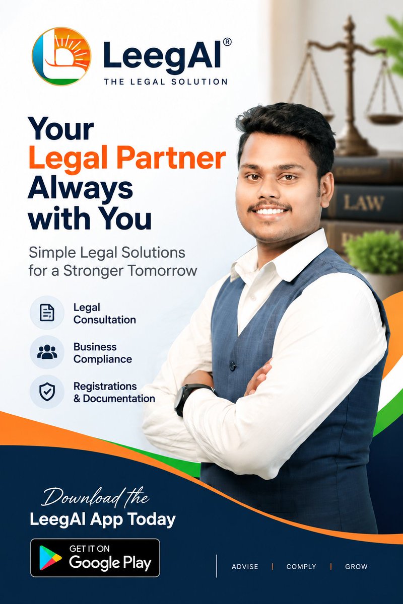 leegalindia's tweet photo. Your business deserves a legal partner—not just a service provider. ⚖️

Download the LeegAl App today
https://t.co/7dTXdURd1u
🌐 https://t.co/UiBBA8Trdl
Advise. Comply. Grow. https://t.co/Dy3kq6c9EP
