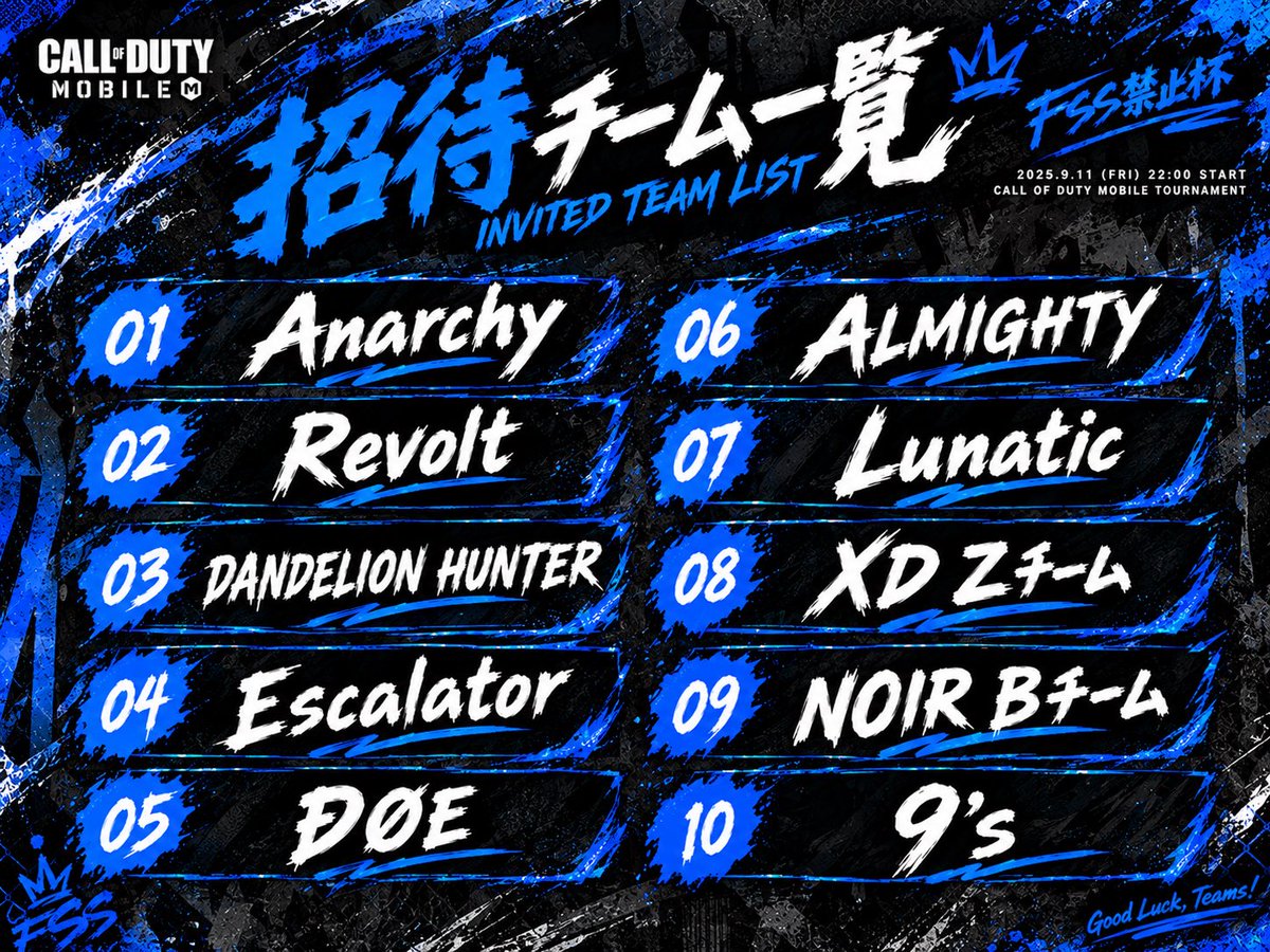 2ionxk's tweet photo. 【FSS禁止杯 抽選配信のお知らせ】

本日22:00より、ミラティブにて
「FSS禁止杯」の応募チーム抽選＆トーナメント組み合わせ決めを行います！

今回、招待枠と別に応募チームの中から出場枠【2チーム】を抽選で決定！その2チームが大会への出場チームとなります！

#FSS禁止杯
#CODモバイル
#CoDM https://t.co/2ekGzdJEw3
