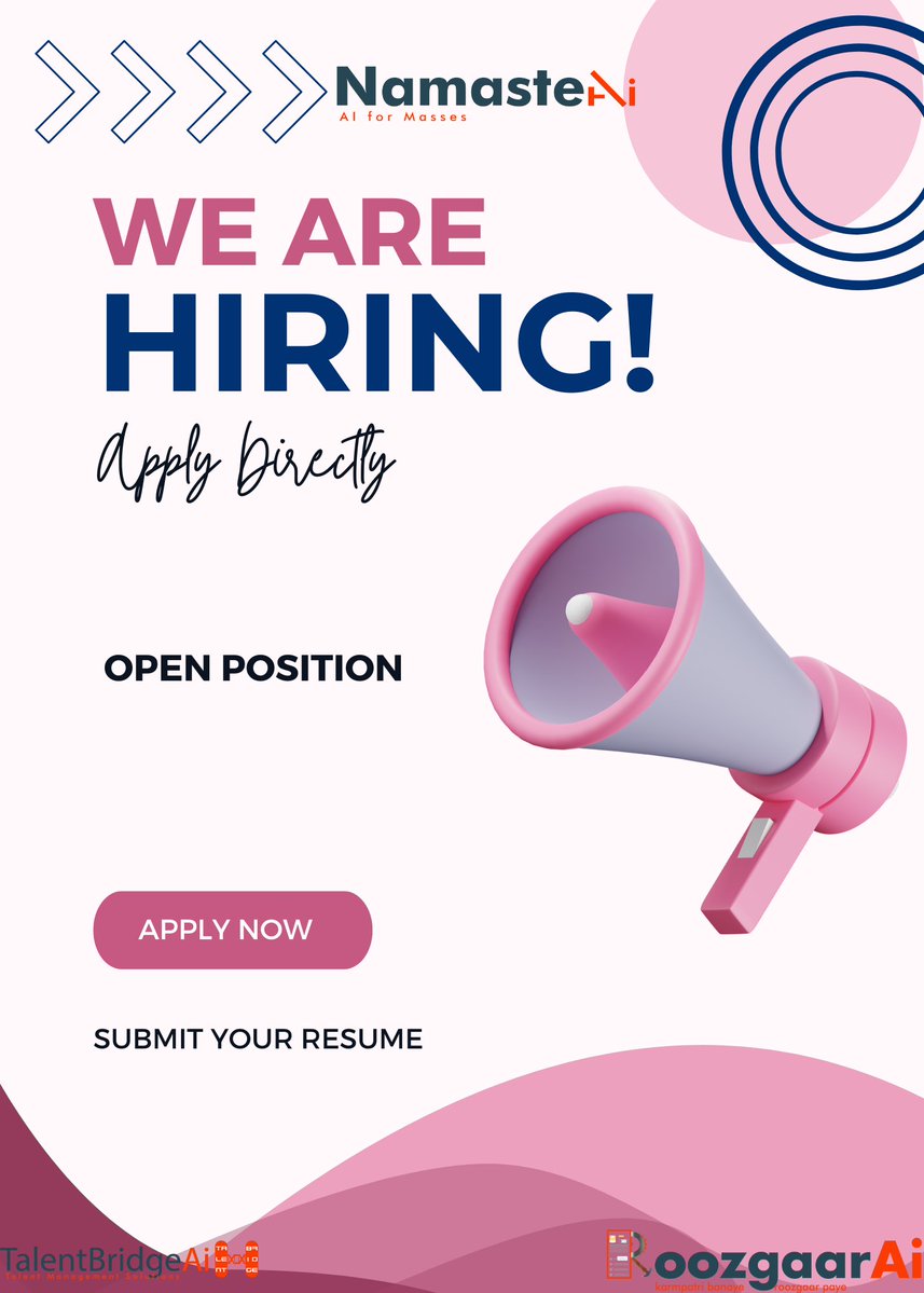ai_namaste's tweet photo. 🚀 Join the Team! 🚀

https://t.co/A6kDaFoU7v

https://t.co/u2DhqOZJbl

https://t.co/8ZsM3ZPra4

https://t.co/3nysq5ZYJ8

#NowHiring

#JoinOurTeam

#OpportunityKnocks

#namasteai

#talentbridgeai

#roozgaarai

@namasteai @roozgaarai @talentbridgeai https://t.co/k6s0CpucDg