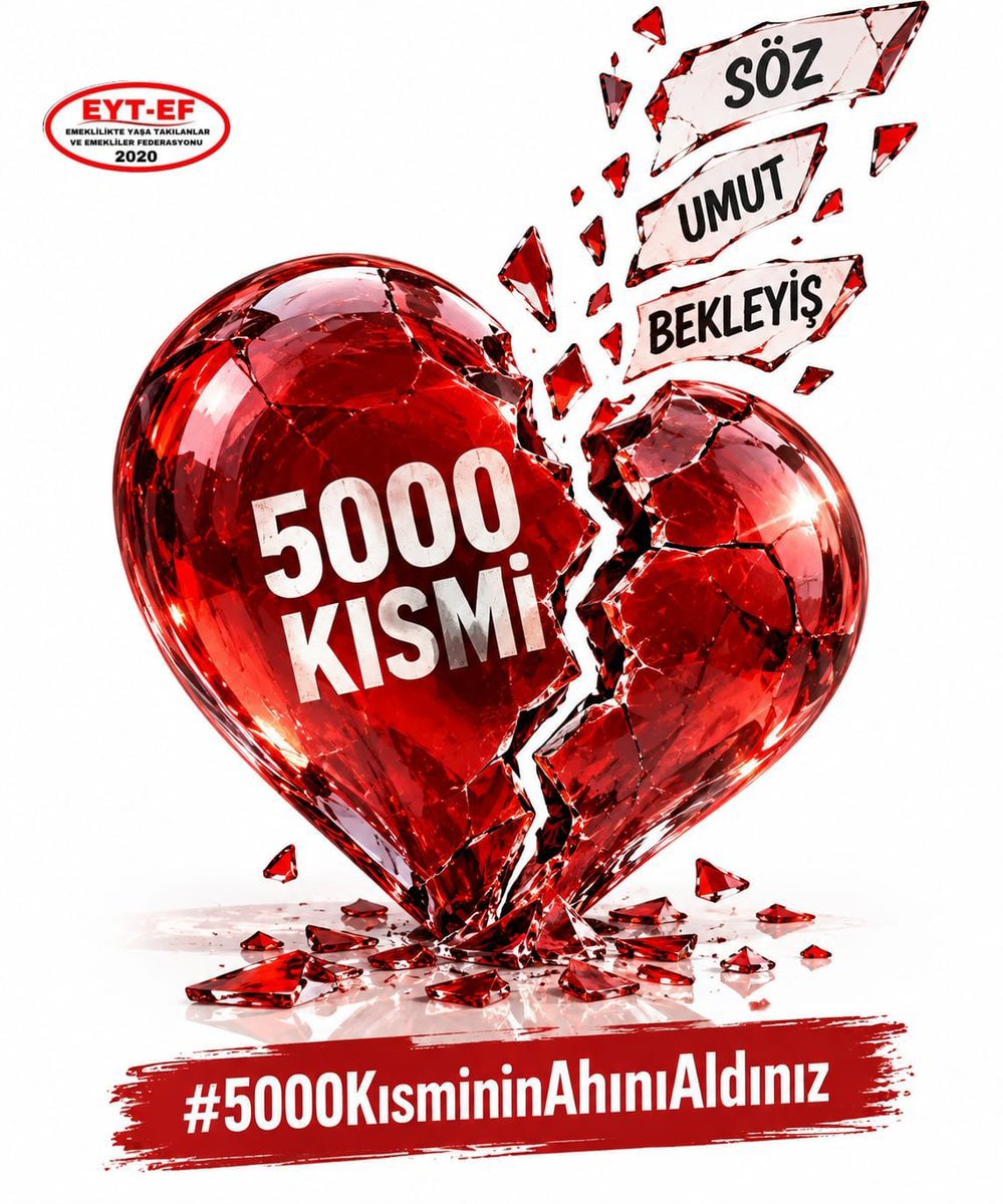 EYT_ED's tweet photo. EYT
👇👇
#5000KısmininAhınıAldınız

Söz verip tutmayan,
umut verip kıran,
hakkı masada bırakan anlayışı
affetmeyeceğiz.

Hayatlarını kararttığınız,
borçla ve çaresizlikle baş başa bıraktığınız
5000 Kısmi’nin ahını aldınız!

#EmeklilerinAhıYerdeKalmaz
@RTErdogan
@isikhanvedat https://t.co/qiWcVTBLKu