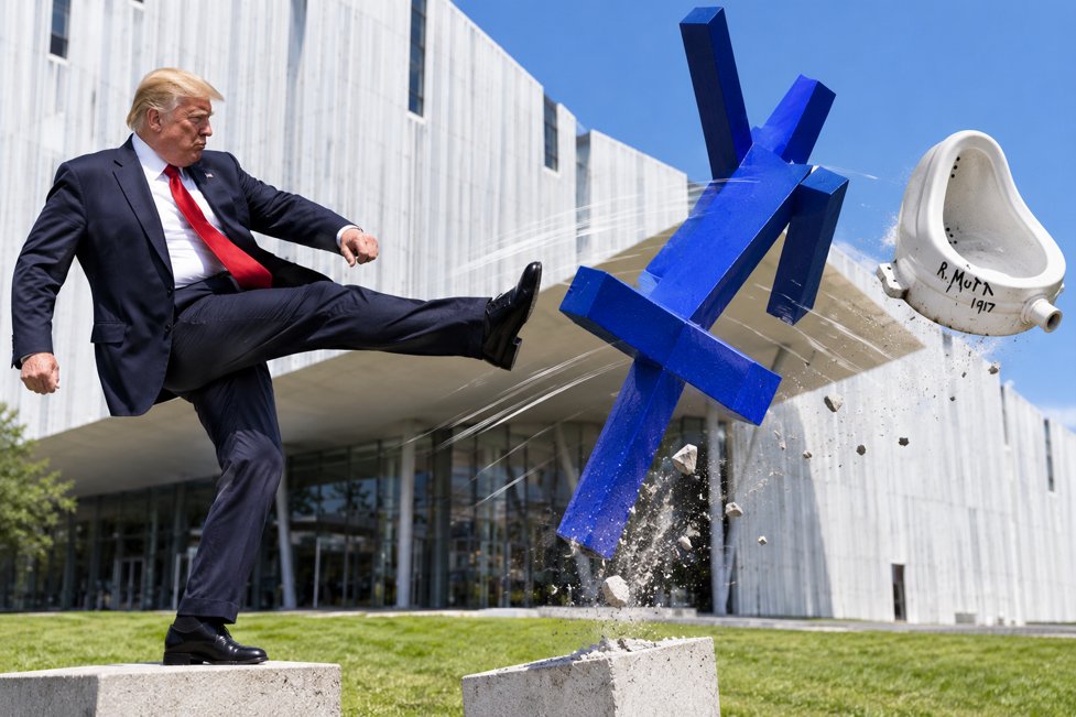 GalleryGerman's tweet photo. DONALD TRUMP AND THE END OF MODERN ART
2026: Trump removes ‘Blue’ from the Kennedy Center. Modern art meets its end.
Finally, the joke is over. The Emperor has no clothes.
It took a long time - ever since Marcel Duchamp placed a urinal on a pedestal in 1917 and declared it art (the birth of Conceptual and Modern art).
Now, it is time to return to Realistic Art, the defining tradition of human creativity for 4,000 years.
 1917 – 2026 -  MODERN ART - R.I.P.