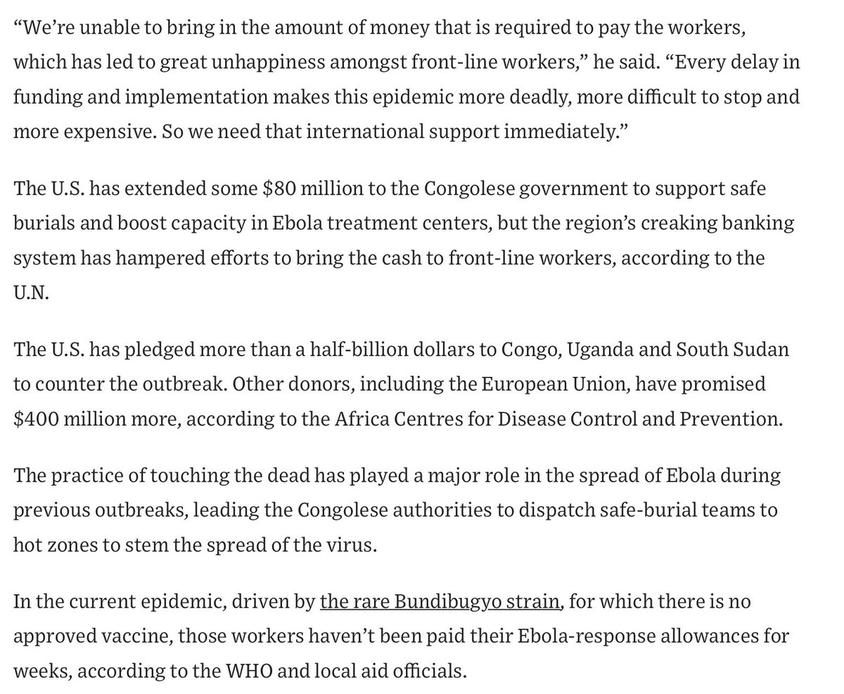 discoplomacy's tweet photo. Lots of EA/AI safety money sloshing about, more to arrive soon. Some of that will be focused on biorisk. Great! However, consider this:

>ebola ripping through DRC at the moment
>healthcare workers being attacked by rebel groups
>healthcare workers not getting their salaries paid
>they have decided to go on strike
>they are letting families of the dead touch the deceased, which is spreading Ebola further
>“there is no approved vaccine” for current strain, so other forms of intervention are critical.

So a modest and equally urgent proposal: fund one of the several Western Private Security Companies (PSC) on the ground in the DRC for other business to specifically deliver funding to frontline healthcare workers trying to stop Ebola spreading.

If this sounds like something you 🫵 have power to fund, hit my DM asap and let’s see if I can connect you to someone on the other side.