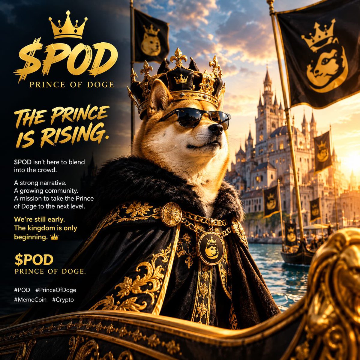 PrinceOfDoge's tweet photo. 👑🐕 THE PRINCE IS RISING.

$POD isn’t here to blend into the crowd.

A strong narrative. A growing community. A mission to take the Prince of Doge to the next level.

We’re still early. The kingdom is only beginning. 🏰🔥

$POD - Prince of Doge.

#POD #PrinceOfDoge #MemeCoin #Crypto2026
