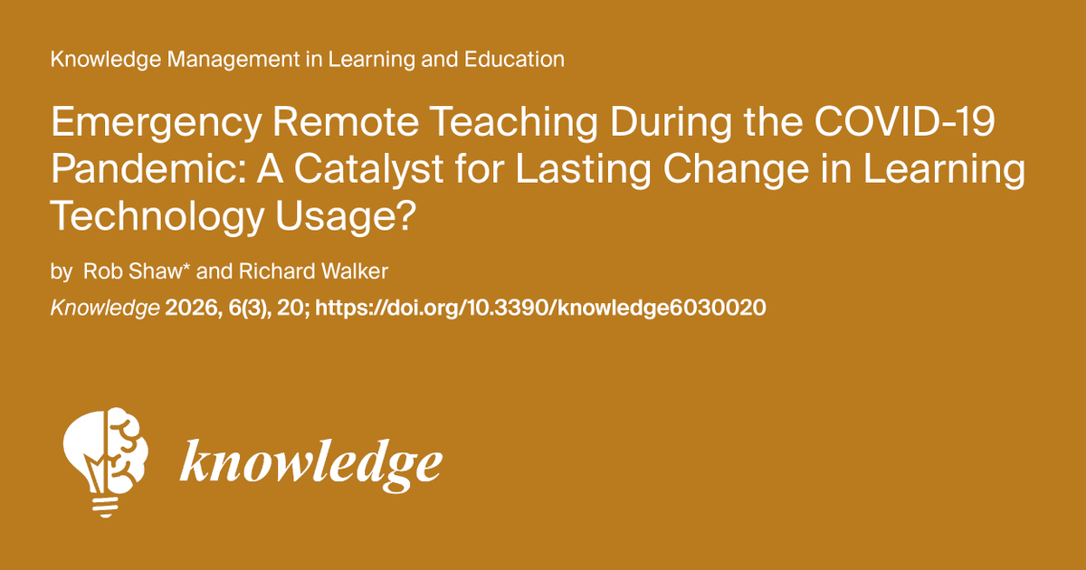 KnowledgeMDPI's tweet photo. Recently published:

Emergency Remote Teaching During the COVID-19 Pandemic: A Catalyst for Lasting Change in Learning Technology Usage? By Rob Shaw and Richard Walker https://t.co/lYbA8XA9AT