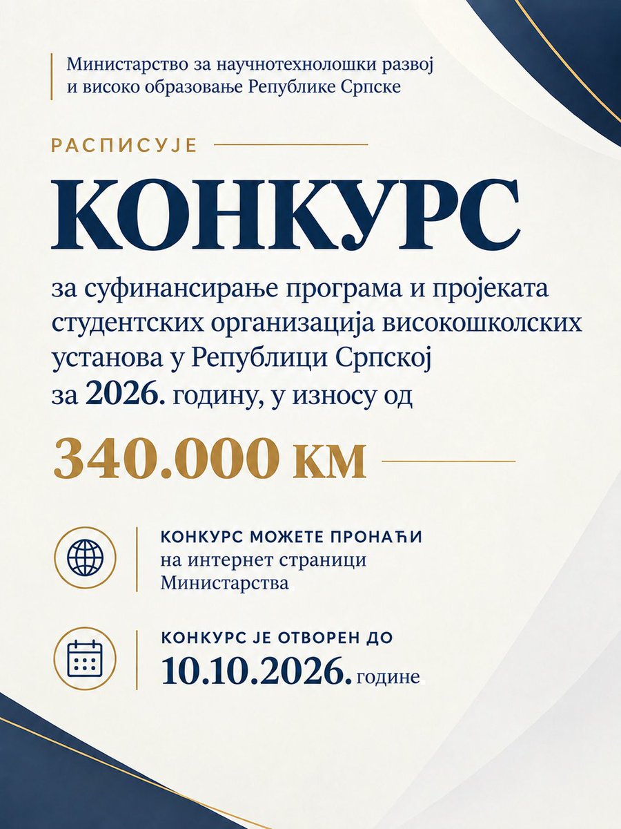 mnrvoid_rs's tweet photo. 📌 Све додатне информације можете пронаћи на интернет страници Министарства.

@Vlada_Srpske https://t.co/lJ2Jht0ZJh