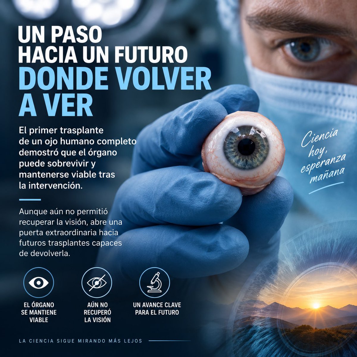 OhMiGatol's tweet photo. 👁️ Un hito que parecía imposible: el primer trasplante de un ojo humano completo demostró que puede sobrevivir y mantenerse viable. Aún no devolvió la visión, pero abre una puerta extraordinaria: que algún día un trasplante pueda permitir volver a ver. 🔬 https://t.co/zhPBfh7tBU