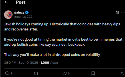 TheFartcoinDev's tweet photo. GAINZY JUST TOLD US WHY THE MARKET IS NUKING

ITS BECAUSE A JEWISH HOLIDAY IS COMING UP 

ITS LITERALLY THE FUCKING JEWISH SHAKEOUT BEFORE SENDING IT HIGHER https://t.co/DgqArWidYe