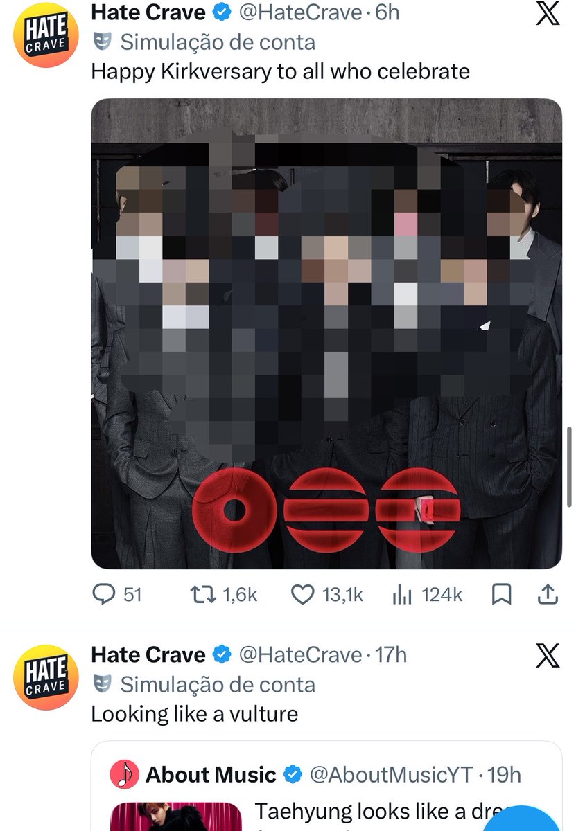 kookflowers's tweet photo. Essa conta Hate Crave está a tempos fazendo posts nojentos atacando o BTS, ameaça de m0rte ao Taehyung, acusações absurdas aos membros essa conta doentia atraiu; por favor denunciem essa conta imunda e os posts nojentos deles! 
 https://t.co/p0gihkVo0U https://t.co/FvHhCJ7EpU