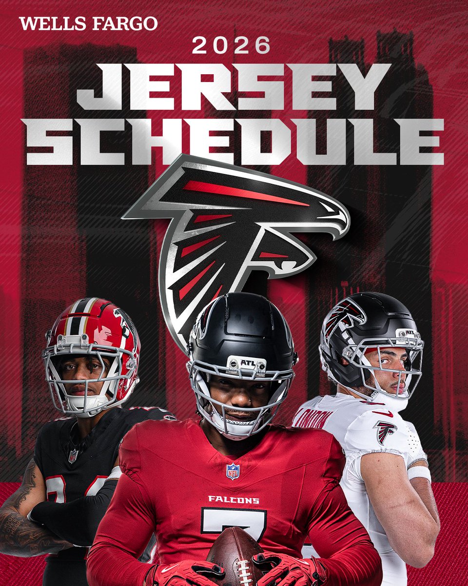 AtlantaFalcons's tweet photo. Ladies and gentlemen

Our 2026 jersey schedule 🔥 https://t.co/SqDSoDoweF