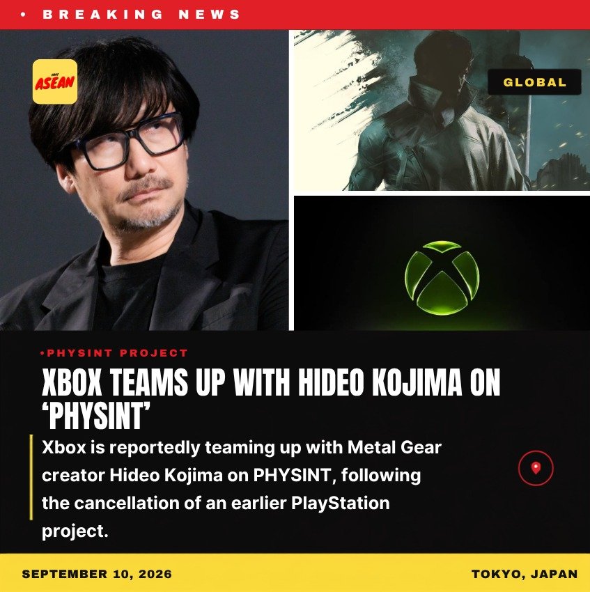 HootASEAN's tweet photo. Xbox is reportedly teaming up with Hideo Kojima on PHYSINT following the cancellation of an earlier PlayStation project.

#Xbox #HideoKojima #PHYSINT #GamingNews https://t.co/ombypUDU7b