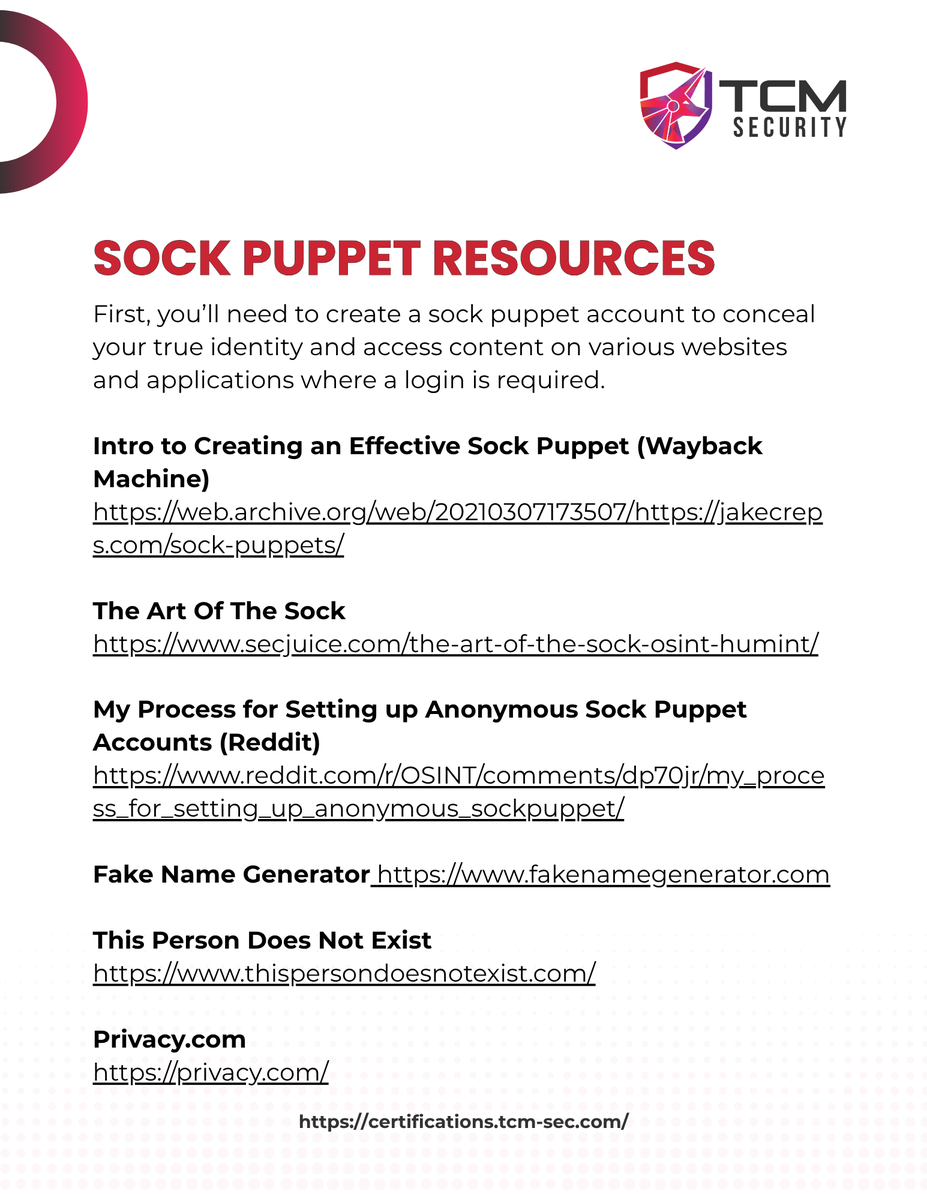 TCMSecurity's tweet photo. Looking for solid OSINT resources to add to your toolkit? 🔎
We put together a practical guide featuring tools and resources we use and recommend in our OSINT training, organized so you can quickly find what you need.

Inside, you’ll find resources for:

✅ Note-taking and investigation organization
✅ Building and managing sock puppets
✅ Search engine OSINT
✅ Image analysis and reverse image searching

Whether you’re just getting started with OSINT or looking to expand your current workflow, there should be something useful here.

And we know no OSINT resource list is ever truly complete ... so, what tools do you rely on? Drop your favorites in the comments. 👇

Want to go deeper? You can find our #OSINT course in the TCM Security Academy as well as a certification, the PORP (Practical OSINT Research Professional). https://t.co/inDceo6Hiu

And because X cuts us off, check out the entire guide here: https://t.co/T0qkw8X5ny