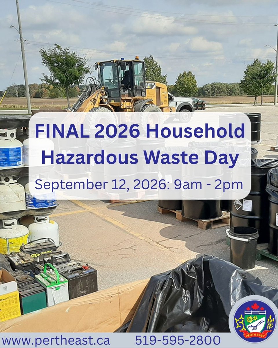 pertheast's tweet photo. 📅 Saturday is the FINAL 2026 Household Hazardous Waste Day
📍 Held at the City of Stratford Landfill site at 777 Romeo Street South 
https://t.co/5yrjX923CQ https://t.co/gX64zoEWHY